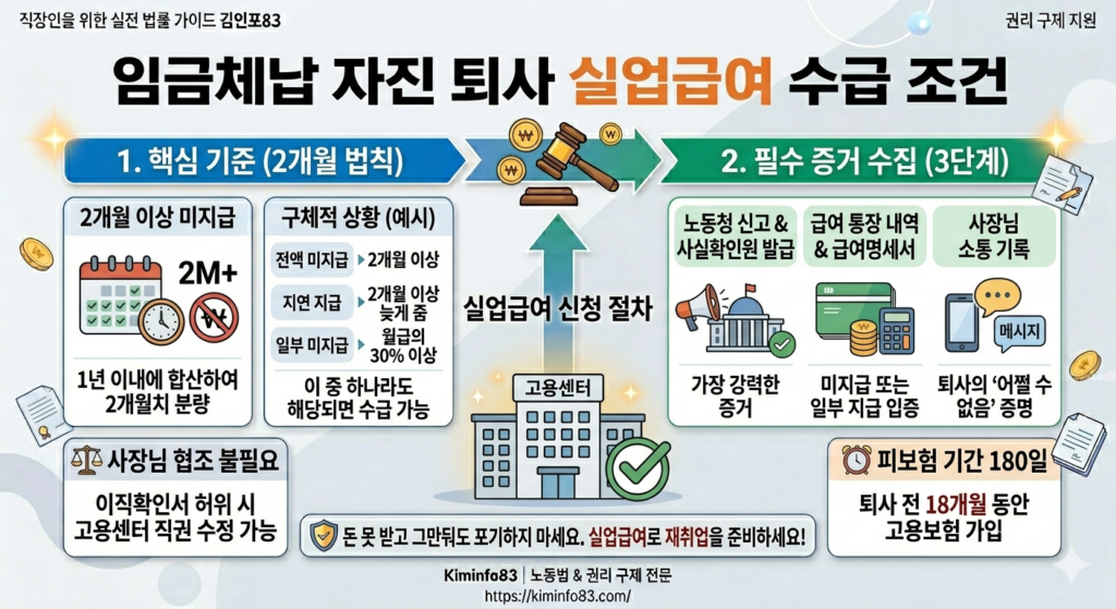 임금체납 자진퇴사 실업급여 수급 조건